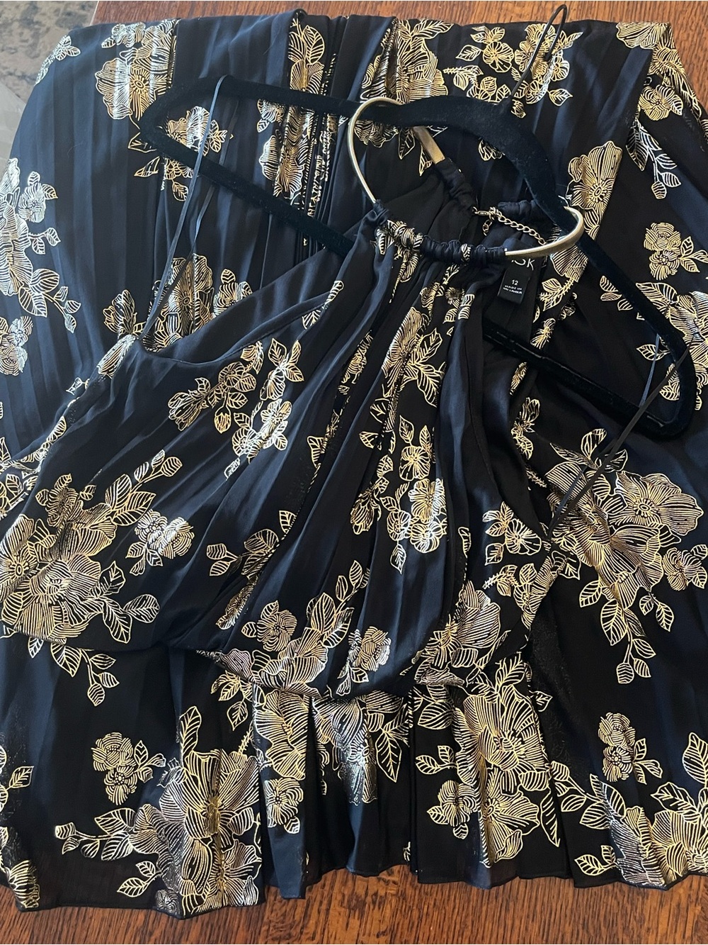 Black Maxi Halter Dress with Gold Floral Foil - Picture 4 of 4